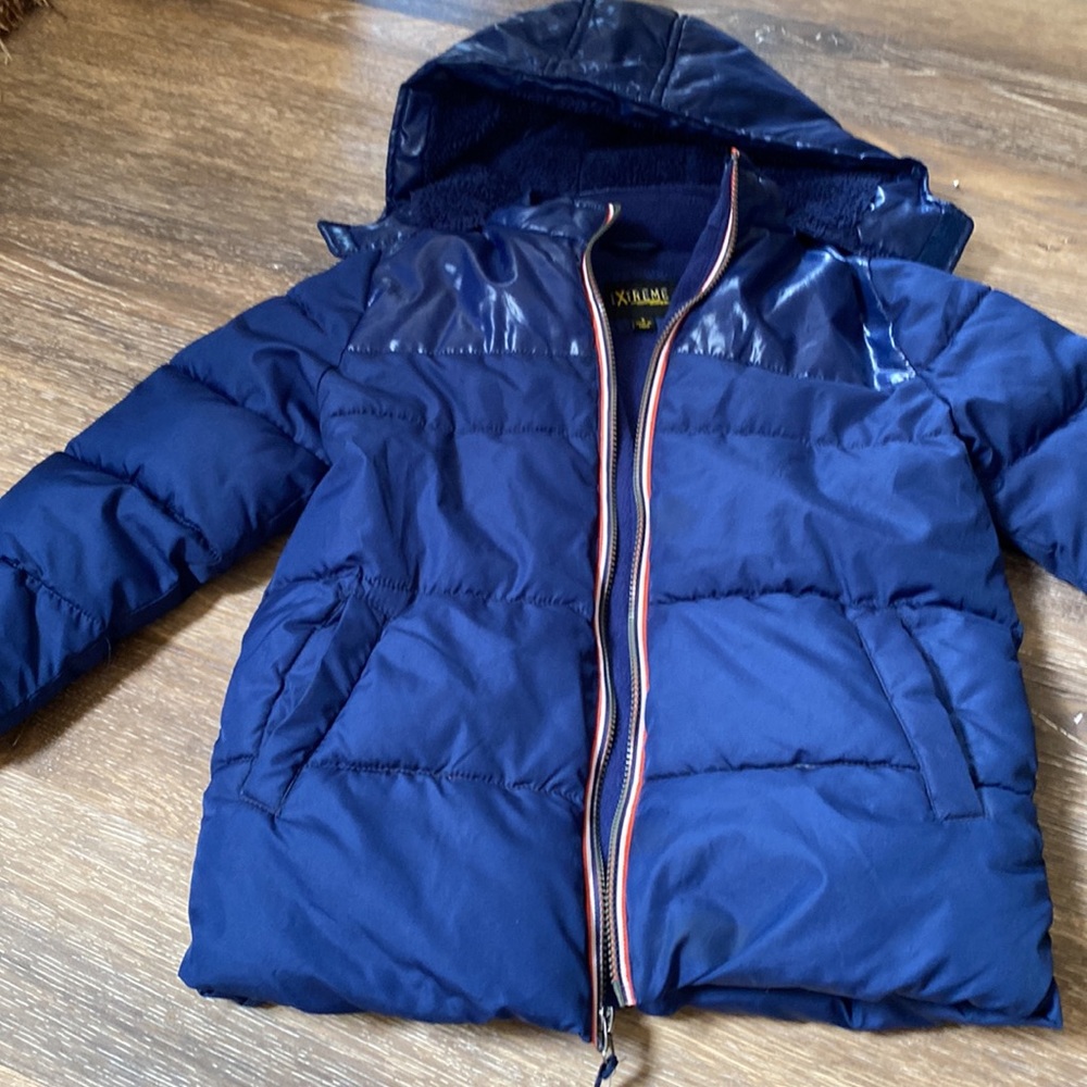 Boys blue Puffer Jacket w Hood small - Picture 7 of 9